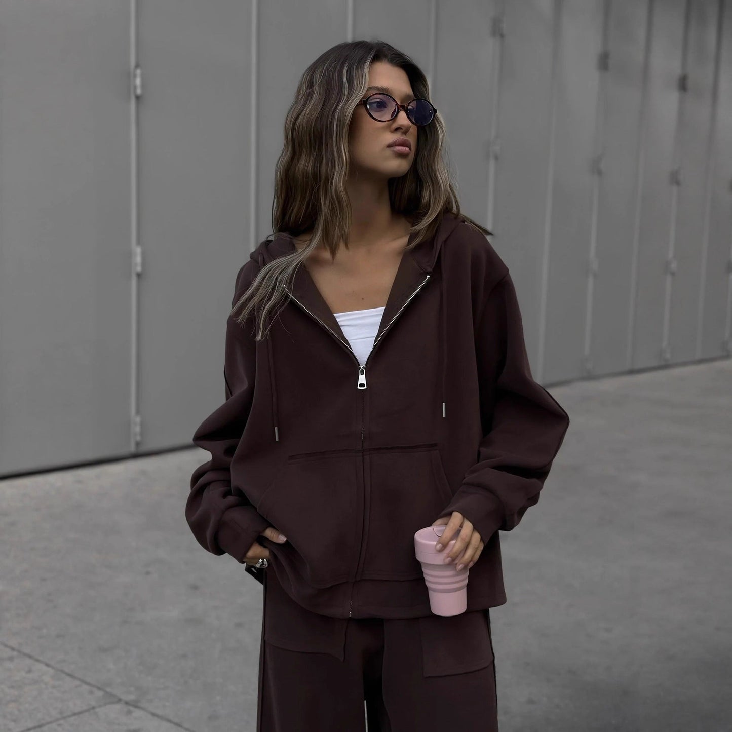 Damen Kapuzenanzug Weites Design Praktische Taschen