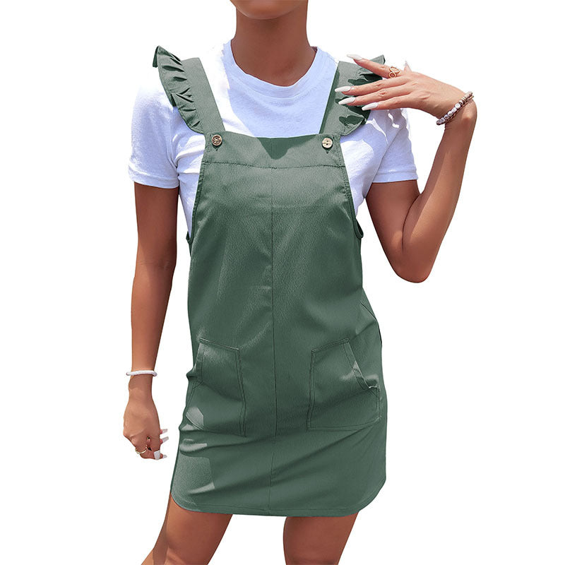 Damen Latzkleid Rüschendetails Seitentaschen Norvielle