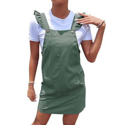 Damen Latzkleid Rüschendetails Seitentaschen Norvielle