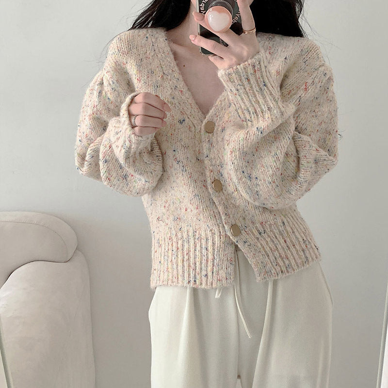 Damen Grobstrick Cardigan V-Ausschnitt Knöpfe Norvielle