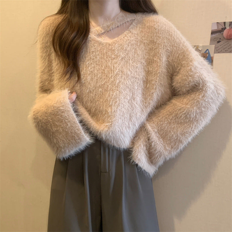 Damen Cropped Pullover Flauschig Weich Norvielle
