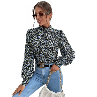 Damen Bluse Hochgeschlossener Kragen Voluminöse Ärmel Norvielle
