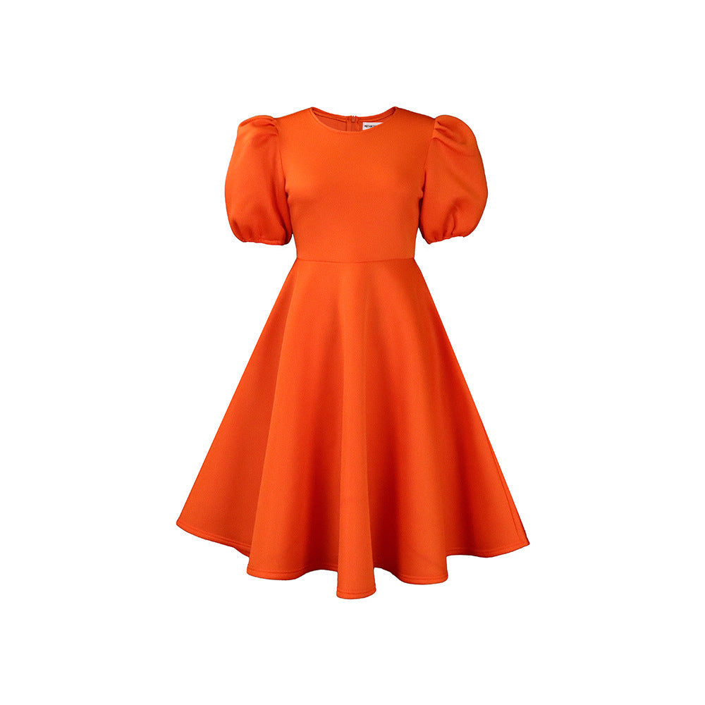 Damen Midikleid Voluminöse Puffärmel Schwingender Rock Norvielle