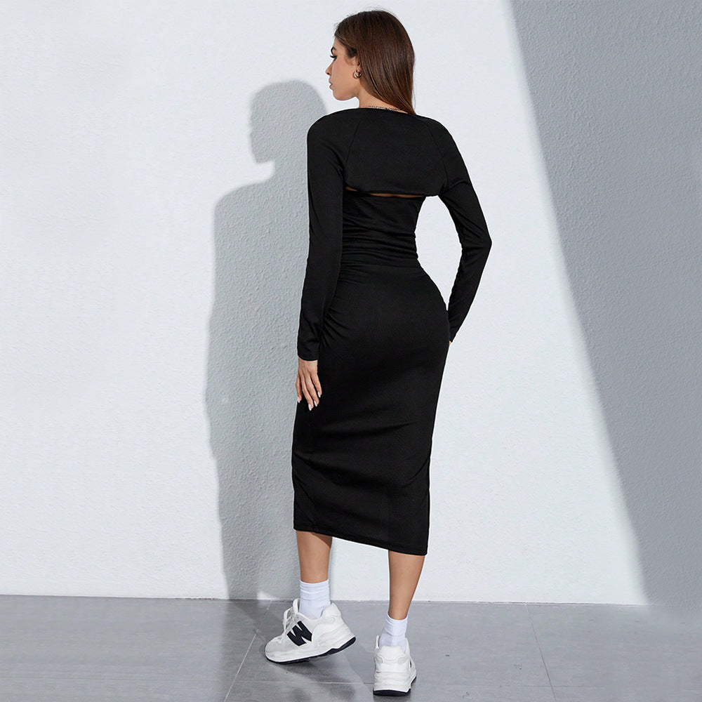 Damen Maxikleid Raffungen Seitenschlitz Norvielle