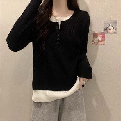 Damen Langarm-Pullover mit Knopfleiste Norvielle