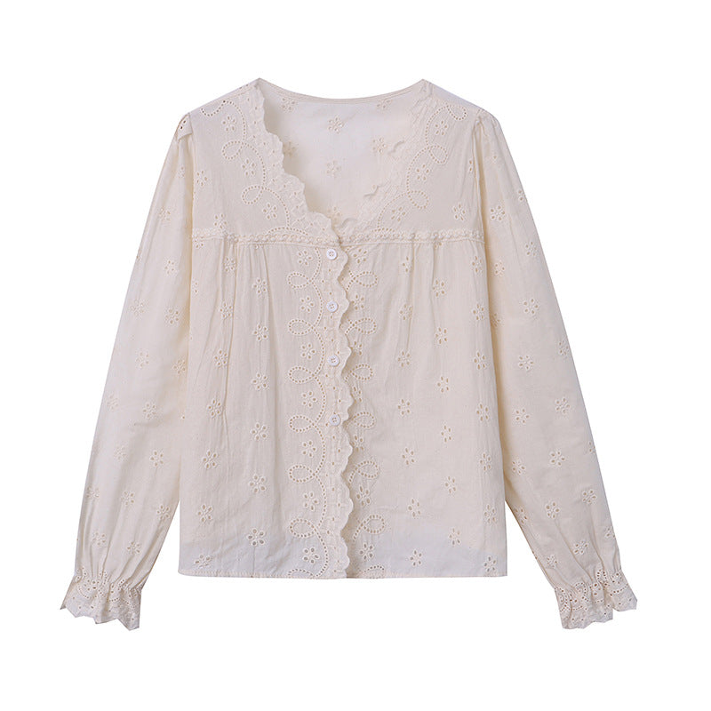 Damen Bluse Spitzenkante Knöpfe Norvielle