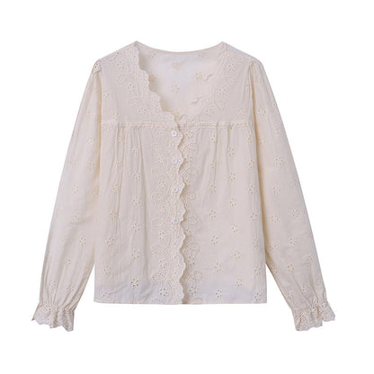 Damen Bluse Spitzenkante Knöpfe Norvielle