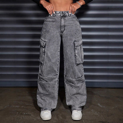 Damen Hochbund-Cargo-Jeans mit Seitentaschen Norvielle