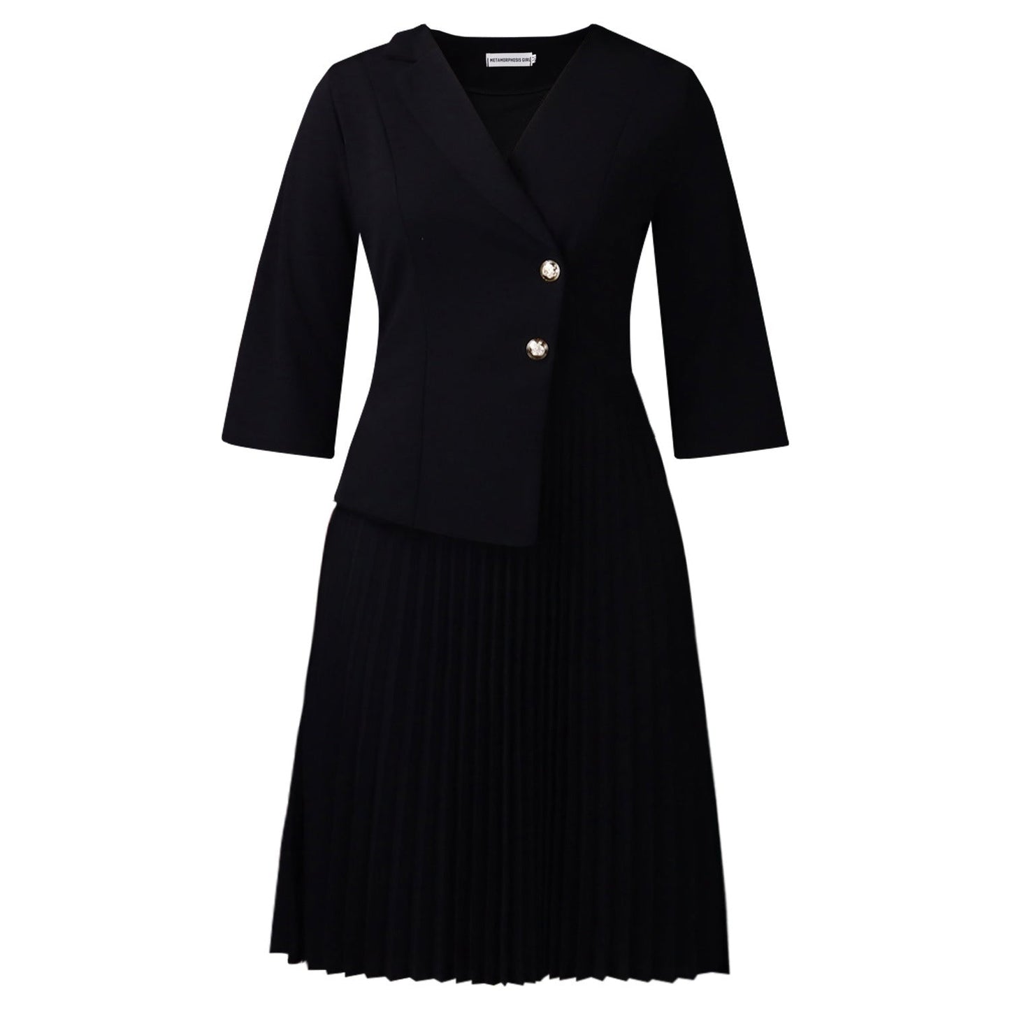 Damen Blazer-Kleid Plissierter Rock Modischer Knopf