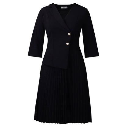 Damen Blazer-Kleid Plissierter Rock Modischer Knopf