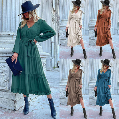Damen Maxikleid Wickeloptik Voluminöse Ärmel Norvielle - Norvielle