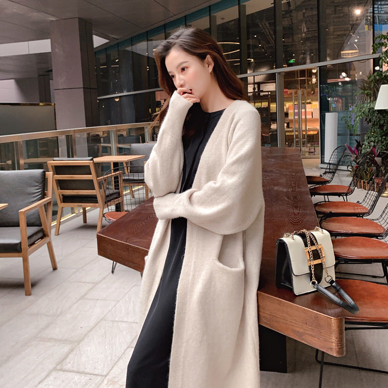 Damen Strickjacke Lässig Offener Schnitt Tiefen Taschen Beige