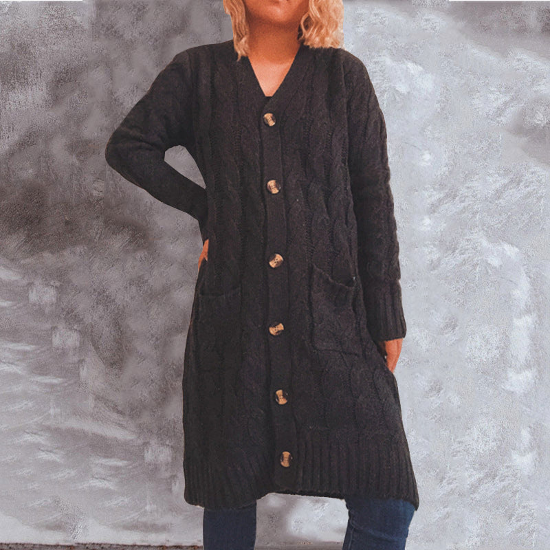 Damen Grobstrick Cardigan mit Taschen und Knöpfen Beige