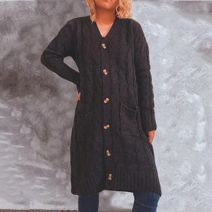 Damen Grobstrick Cardigan mit Taschen und Knöpfen Beige