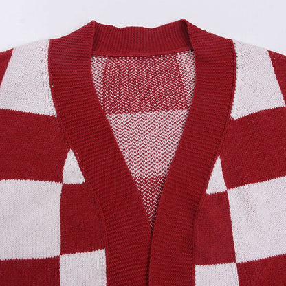Damen Strickjacke Karomuster Modern