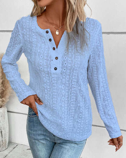 Damen Langarmshirt Nostalgisches Knopfdetail Norvielle