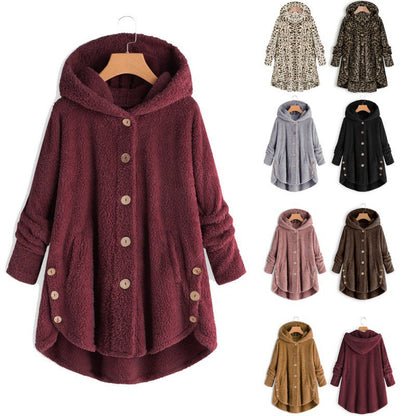 Damen Kapuzenjacke Tiermuster Knopfdetails