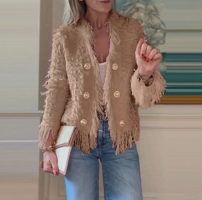 Damen Fransenjacke Goldene Knöpfe Norvielle