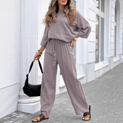 Damen Zweiteiliges Set mit Oberteil und weiten Hosen Norvielle - Norvielle