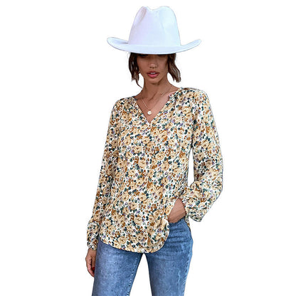 Damen Bluse Floralmuster Geraffte Ärmel Norvielle
