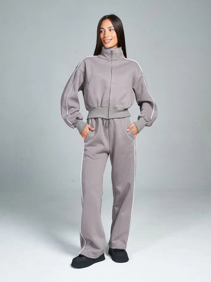 Damen Sportanzug Stehkragen Weite Hose Norvielle