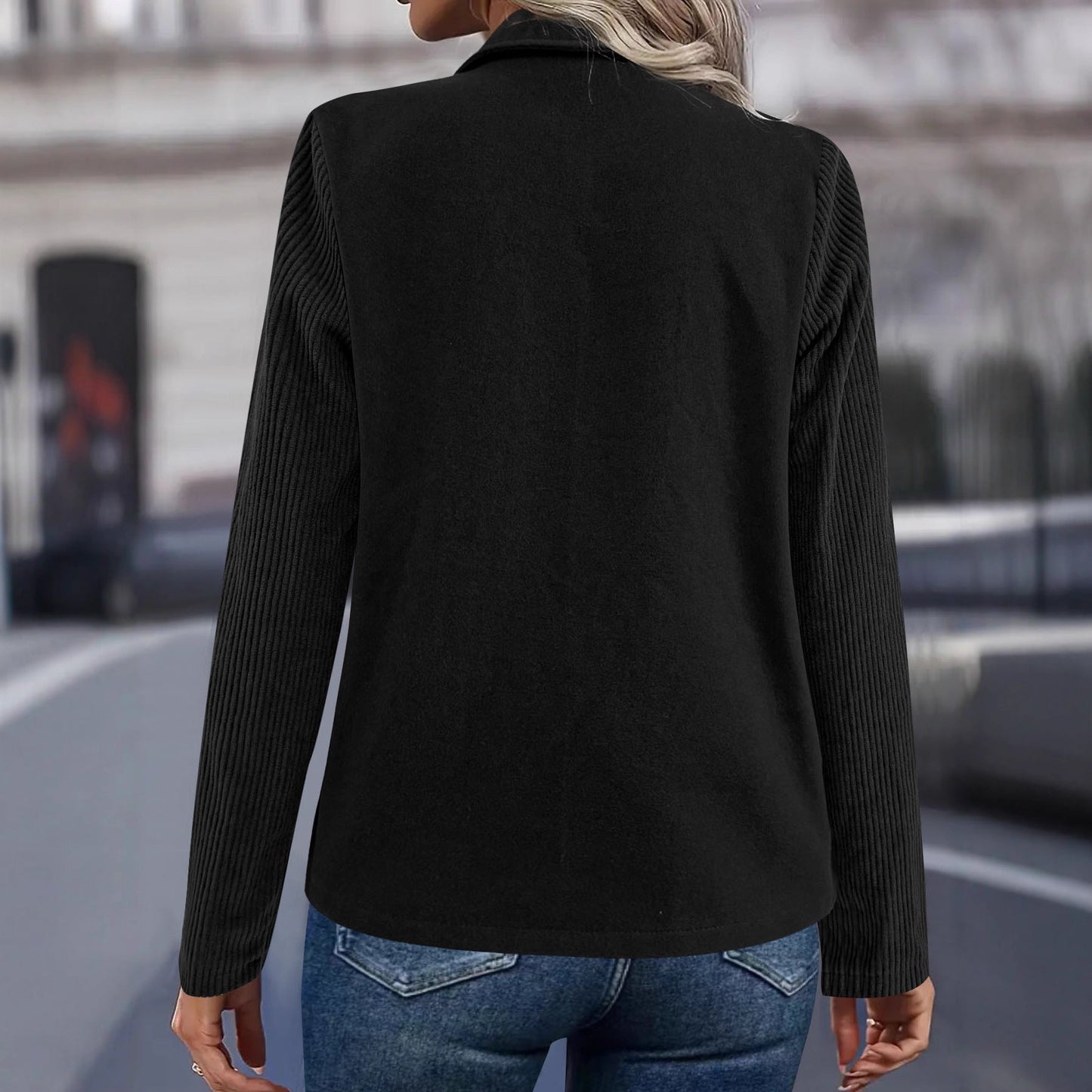 Damen Oversized Blazer Doppelter Knopfleiste Strukturierte Ärmel