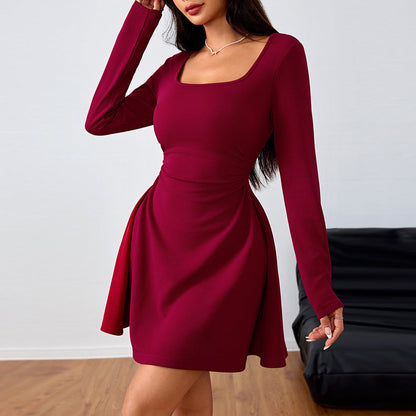 Damen Mini-Kleid Quadratischer Ausschnitt Schwingender Rock Norvielle