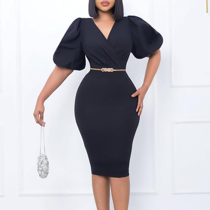 Damen Etui-Kleid Puffärmel Taillengürtel Norvielle