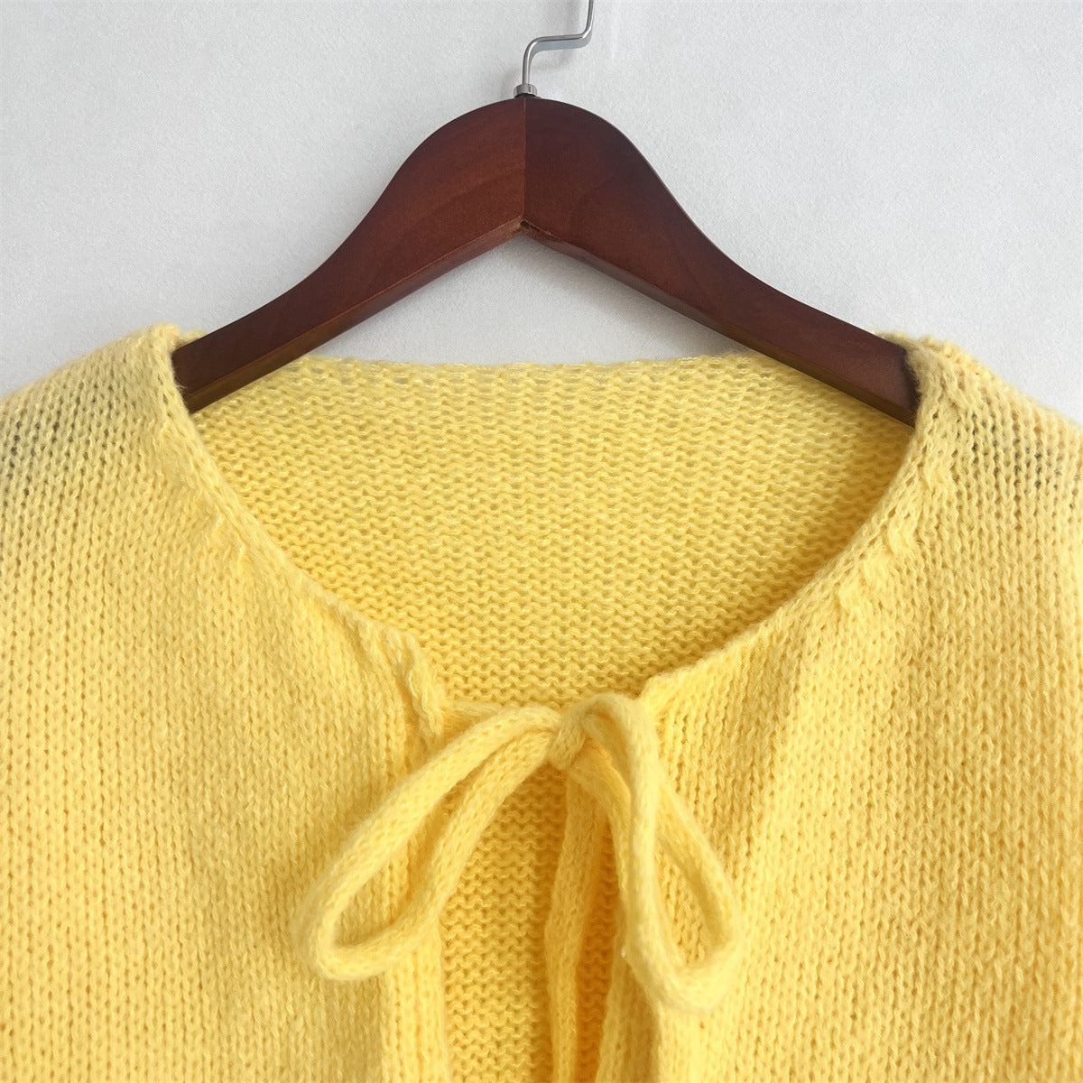 Damen Cardigan Pullover Solid Farbe Rundhals Mit Schnürung