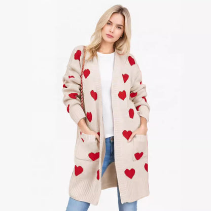 Damen Strickjacke Herzdesign Modisch Länglich - Norvielle
