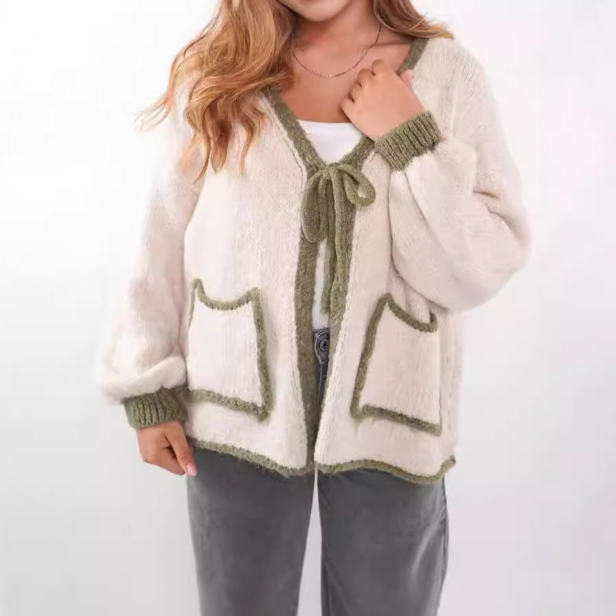 Damen Strickjacke Lässig Kordelzug Elegante Taschen Norvielle