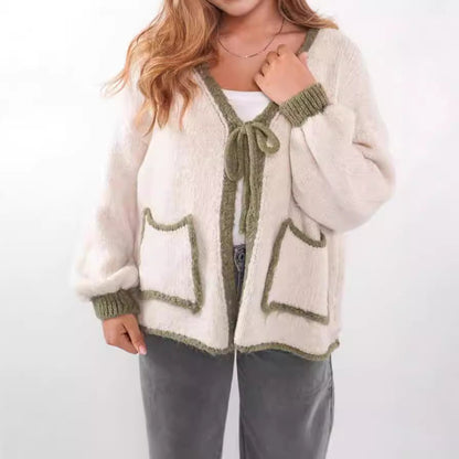 Damen Strickjacke Lässig Kordelzug Elegante Taschen Norvielle