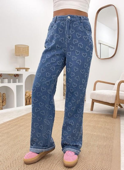 Damen Weite Jeanshose Florales Muster