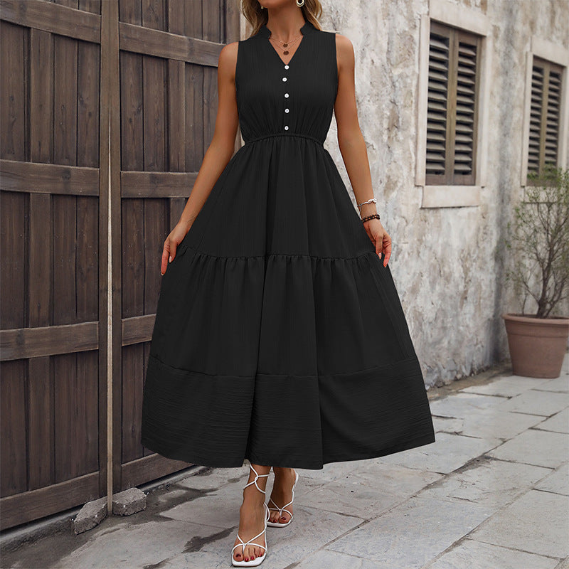 Damen Maxikleid V-Ausschnitt KnopfDetails Norvielle