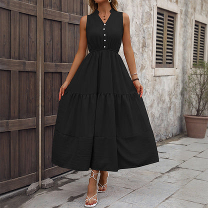 Damen Maxikleid V-Ausschnitt KnopfDetails Norvielle