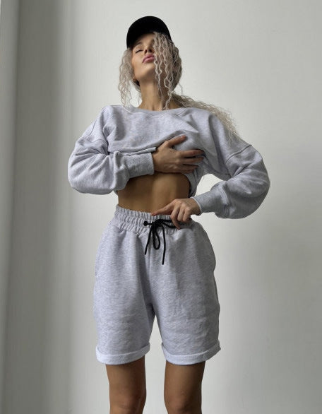Damen Sweatshirt-Set mit Shorts Kordelzug Bunt