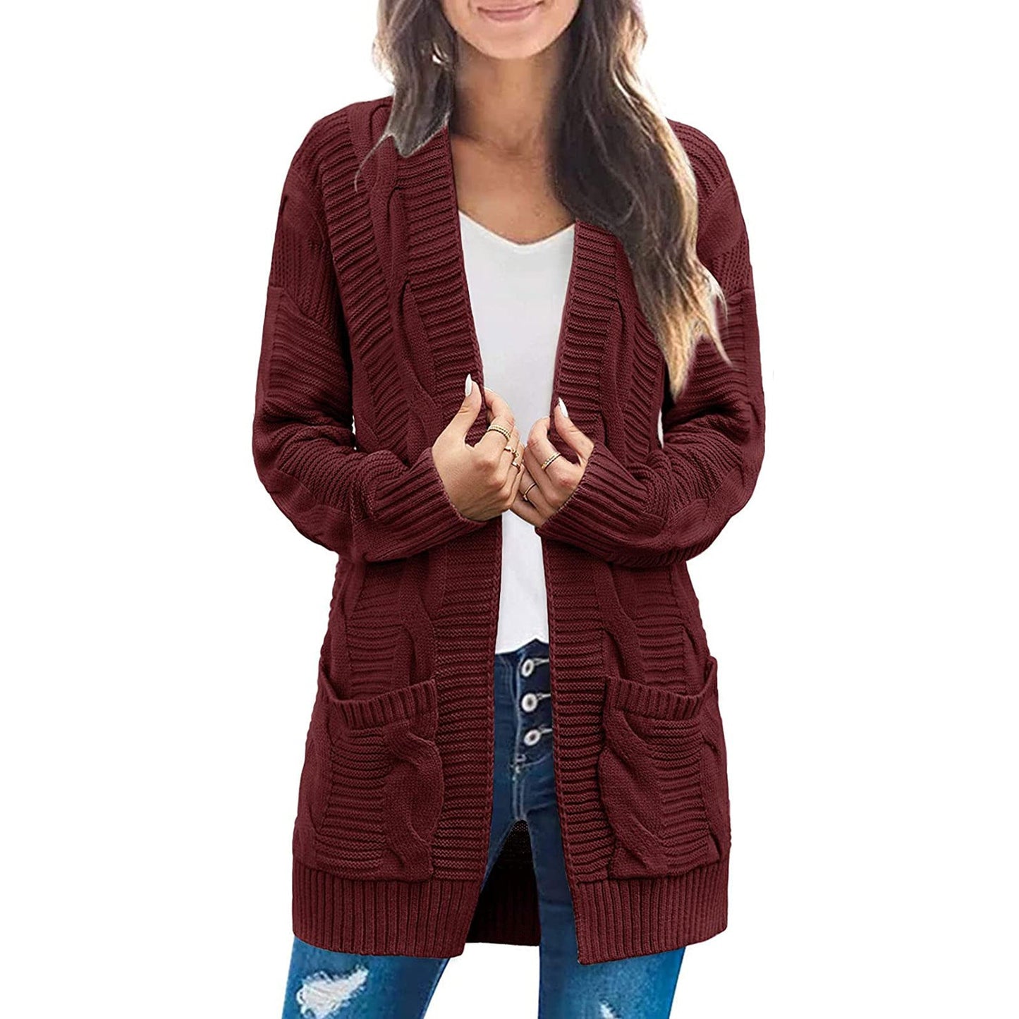 Damen Grobstrick-Cardigan mit Taschen und Struktur-Optik Norvielle