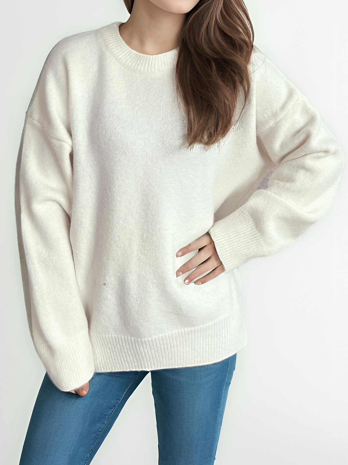 Damen Oversized Strickpullover Weicher Baumwollmix Lässiger Schnitt