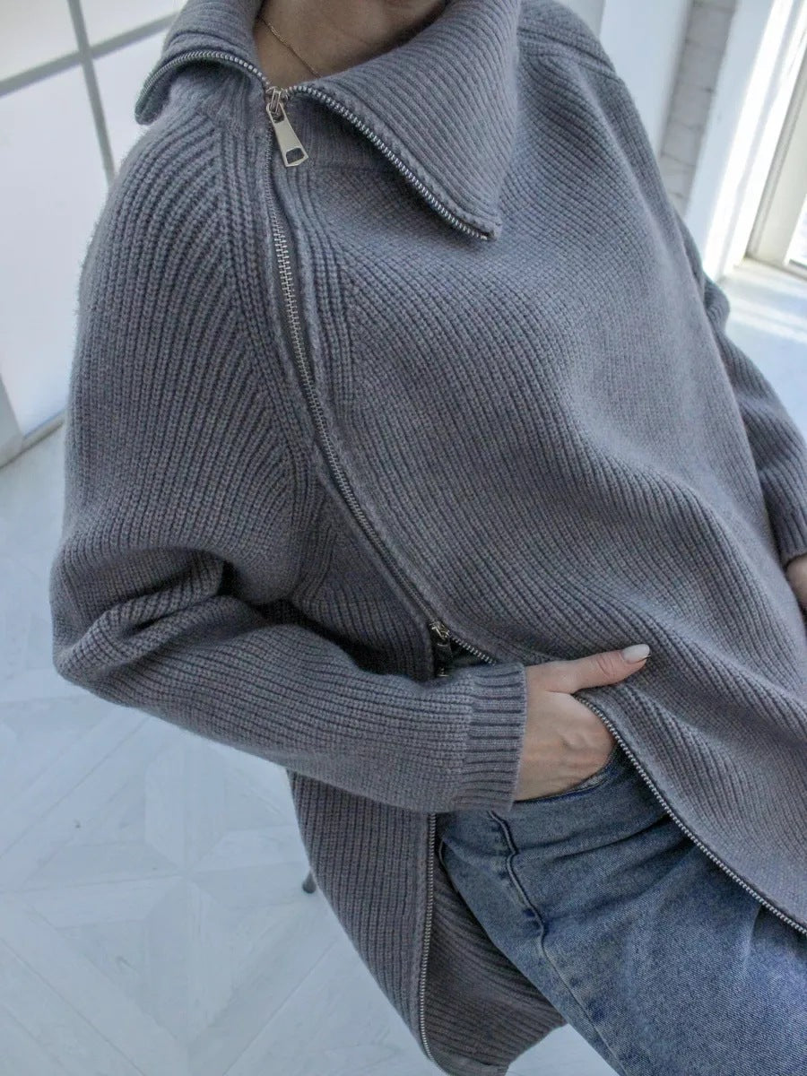 Norvielle Damen Oversized Pullover Rippstrick Asymmetrisch Großer