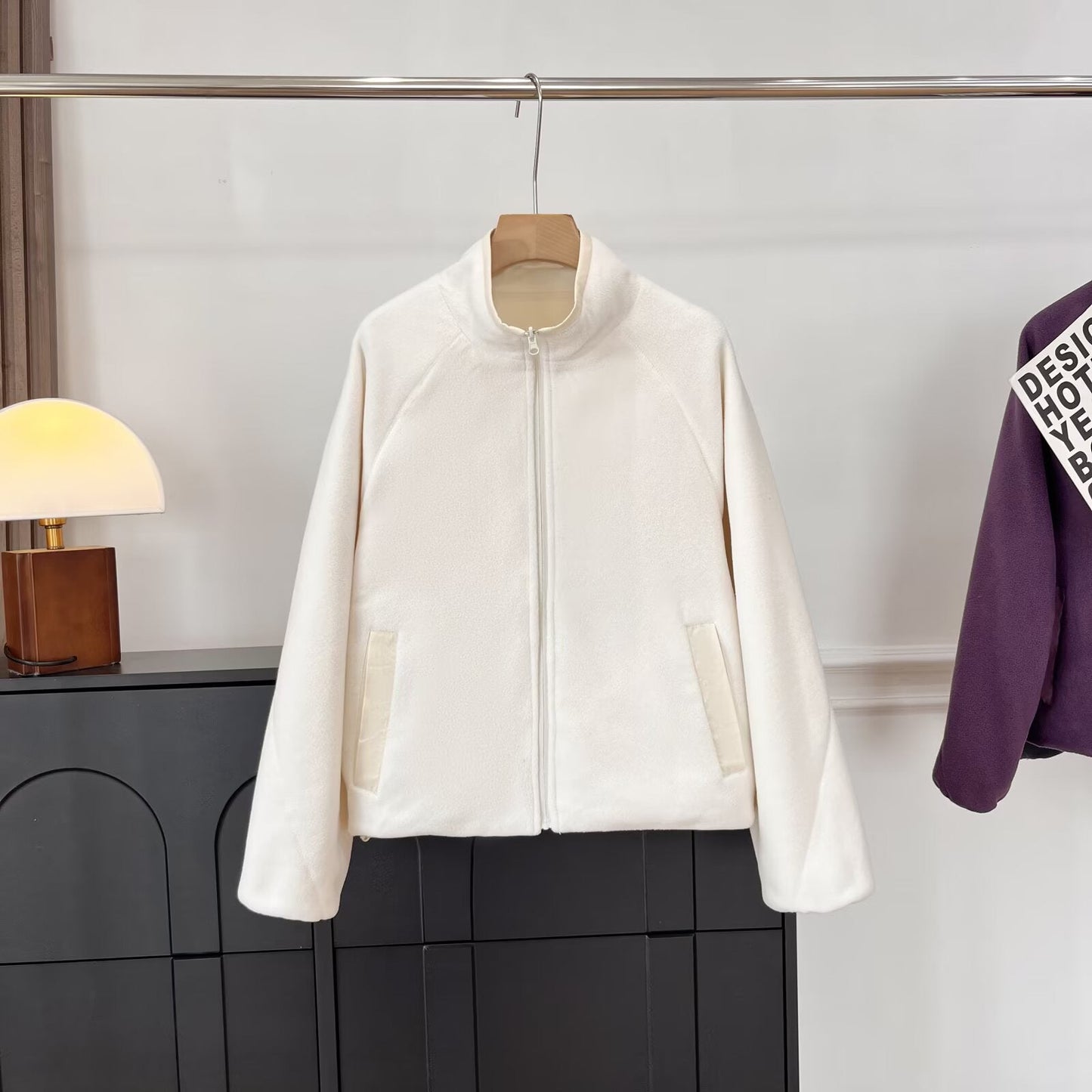 Damen Fleecejacke Kuschelig Hochkragen Eingrifftaschen Norvielle