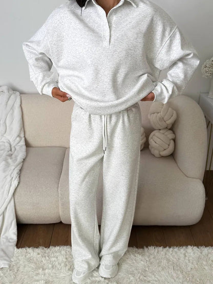 Damen Poloshirt Jogginghosen Set Baumwolle Beige
