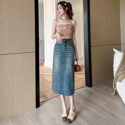 Damen Denimrock Lang Frontschlitz