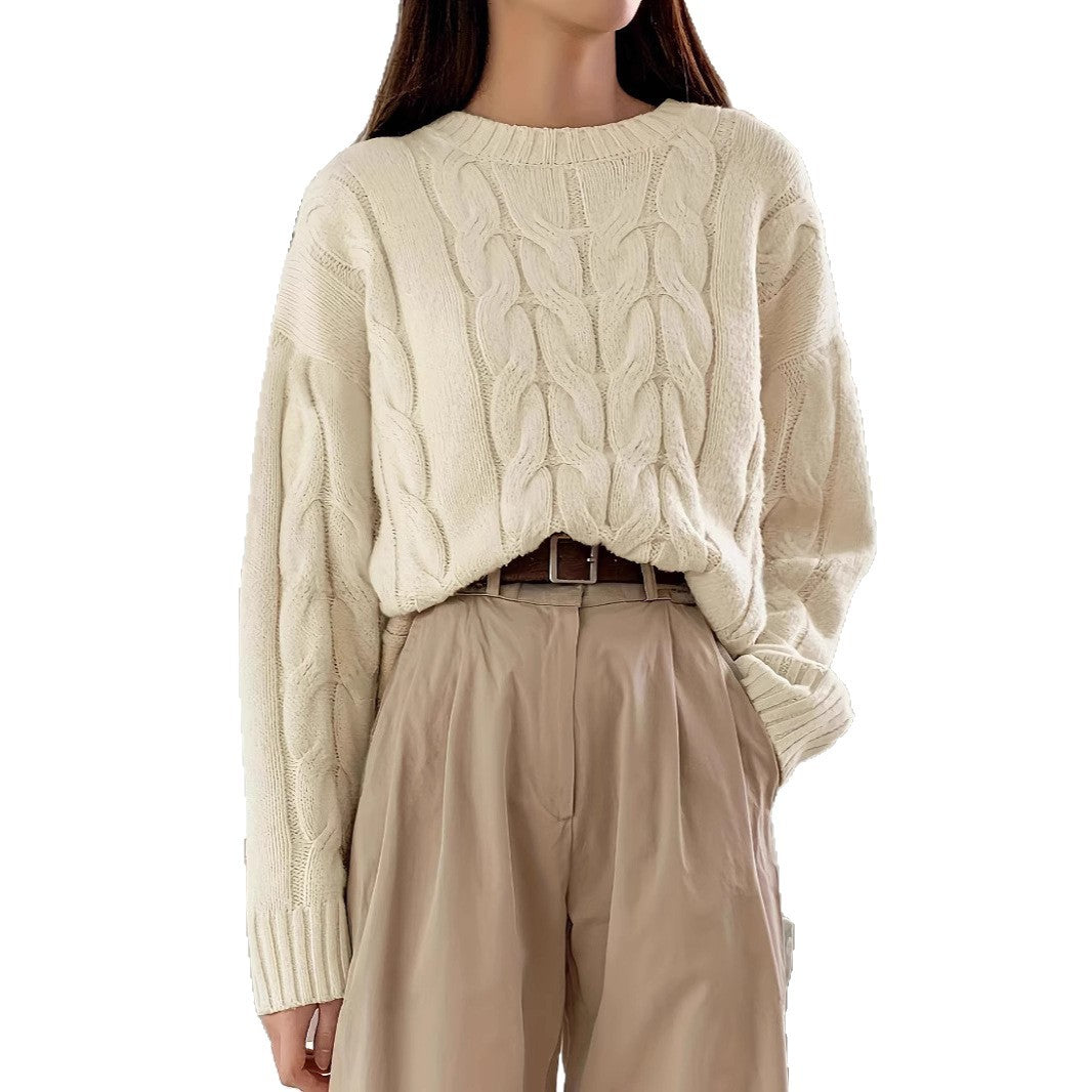 Damen Grobstrickpullover Zopfmuster Weites Modell Norvielle