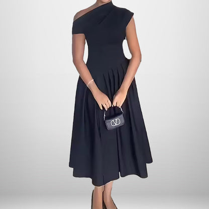 Damen One-Shoulder Maxikleid Faltenwurf Fließender Rock Norvielle - Norvielle
