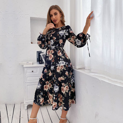 Damen Midi-Kleid Floralmuster Elastisch