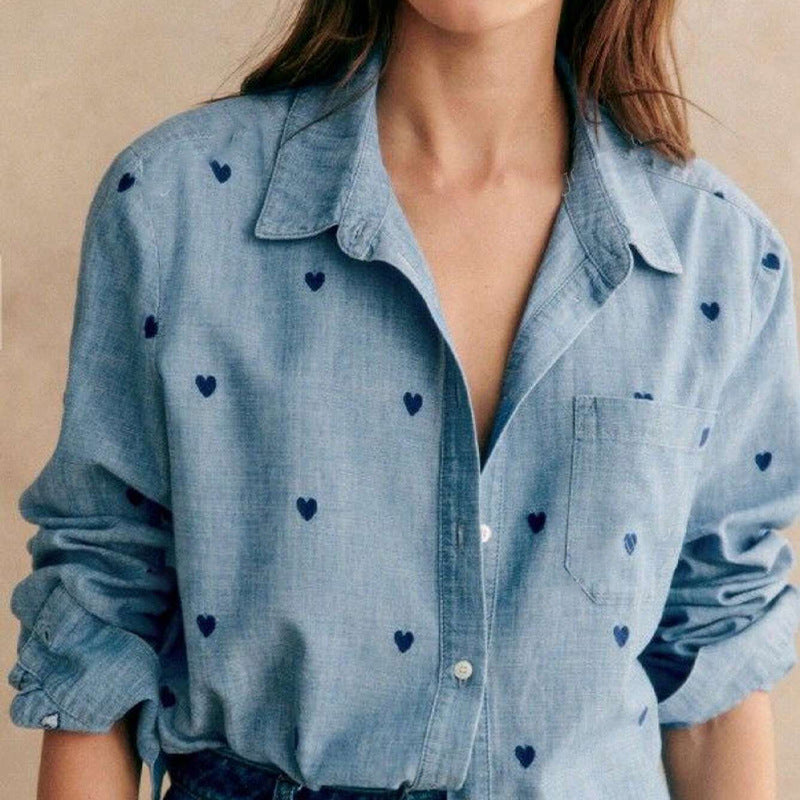 Damen Chiffonbluse Herzmuster Klassischer Schnitt Blume