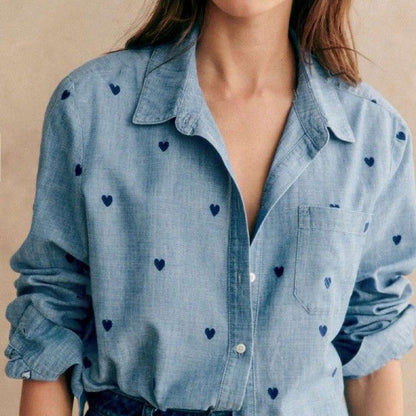 Damen Chiffonbluse Herzmuster Klassischer Schnitt Blume