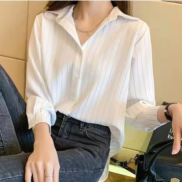 Damen Bluse Streifenmuster Umlegekragen Norvielle
