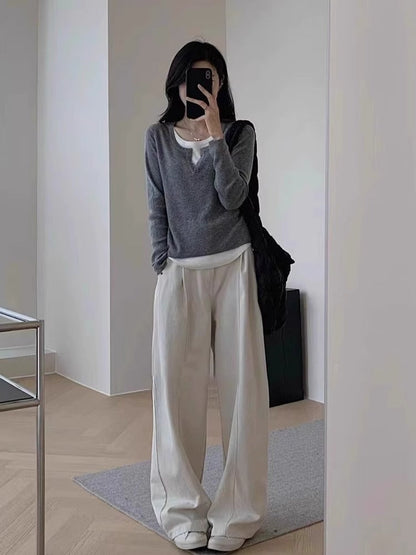 Damen Pullover V-Ausschnitt Weite Ärmel Norvielle