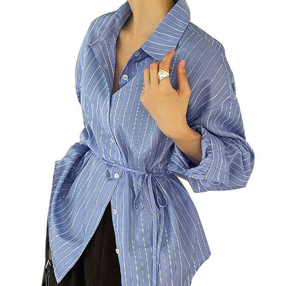 Damen Bluse mit Bindeband Streifenmuster Norvielle